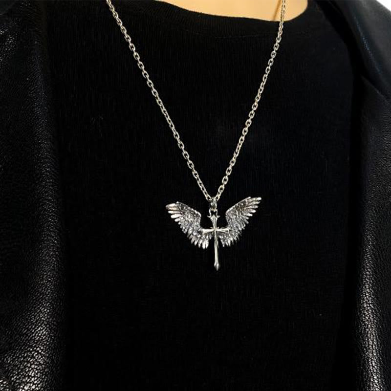 925 Sterling Silver Vintage & Classic Cross Wings Necklace: A Blend of Retro Charm and Divine Grace