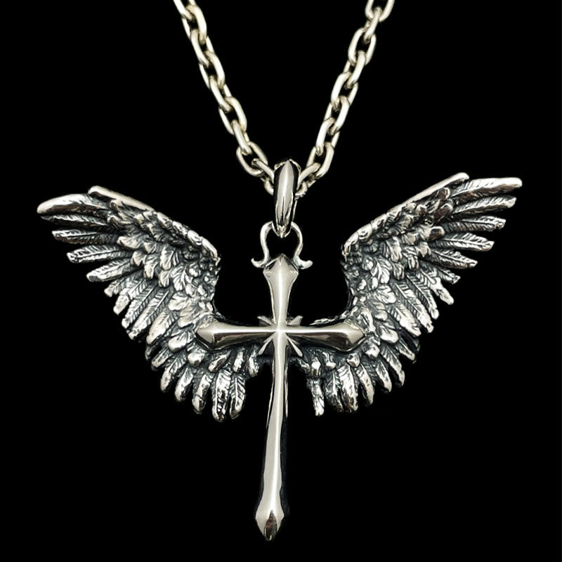 925 Sterling Silver Vintage & Classic Cross Wings Necklace: A Blend of Retro Charm and Divine Grace