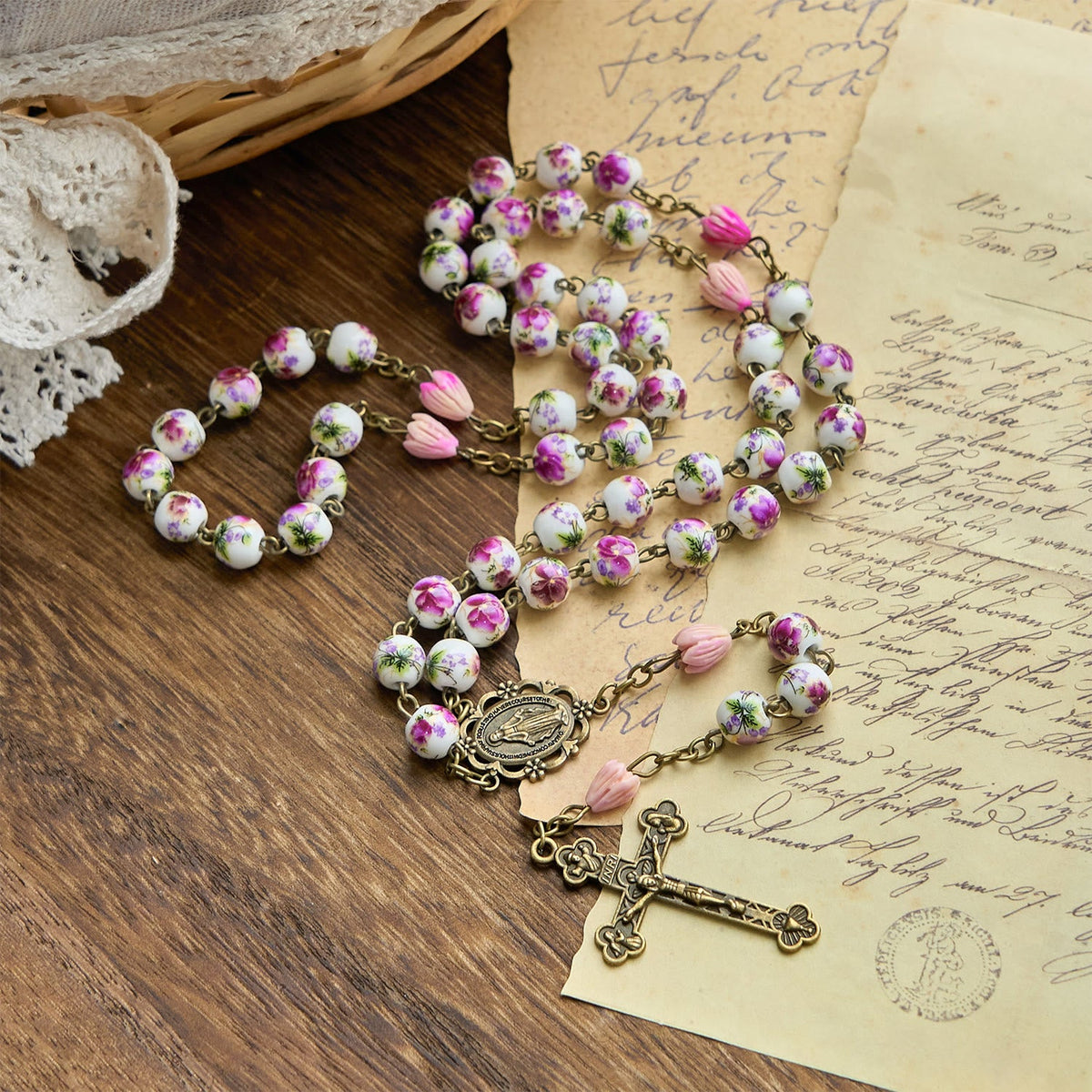 PRAYERFUL FAITH: Handmade Flower Resin Beads Rosary with Gift Card