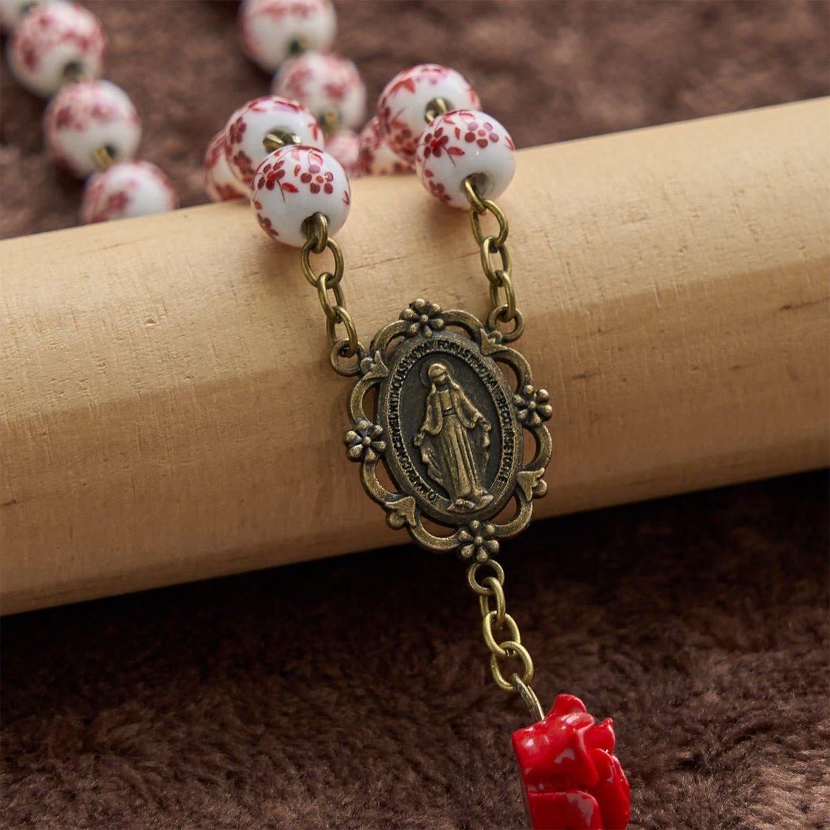 PRAYERFUL FAITH:Handmade Rose Cinnabar Beads Rosary with Gift Card