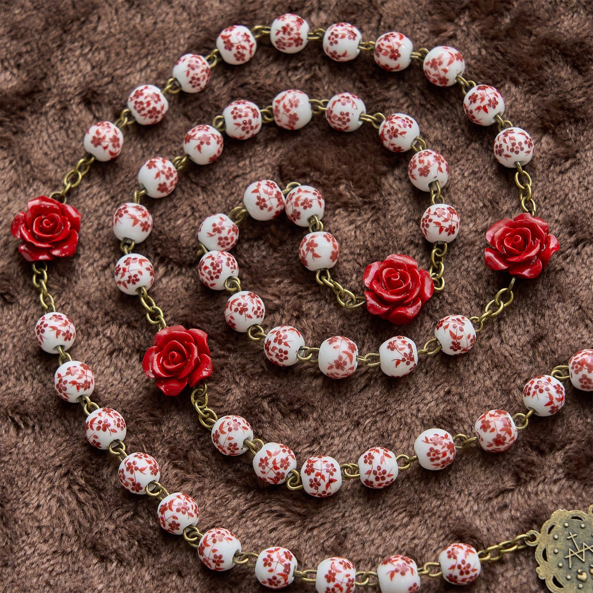 PRAYERFUL FAITH:Handmade Rose Cinnabar Beads Rosary with Gift Card
