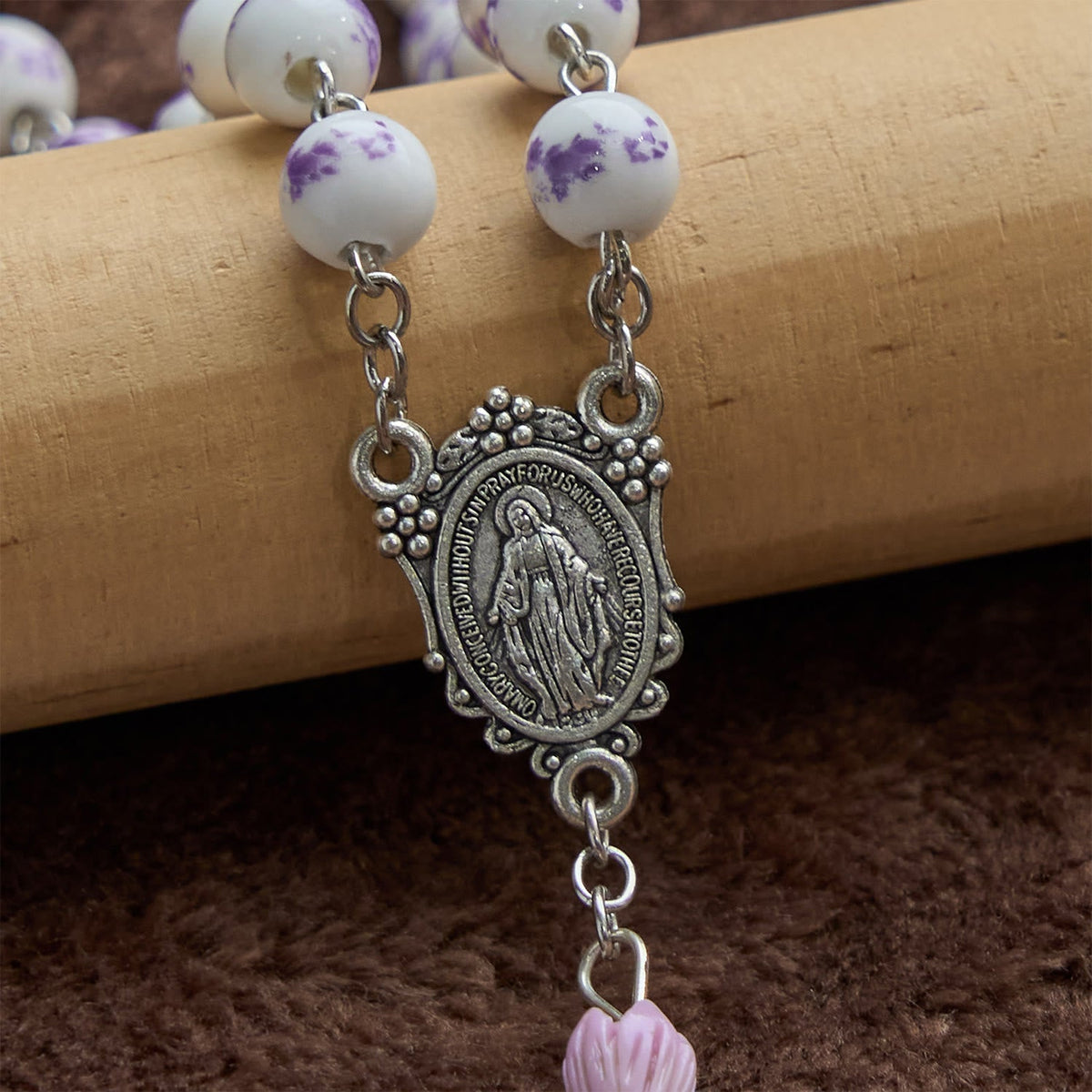 PRAYERFUL FAITH: Handmade Purple Flower Beads Rosary with Gift Card