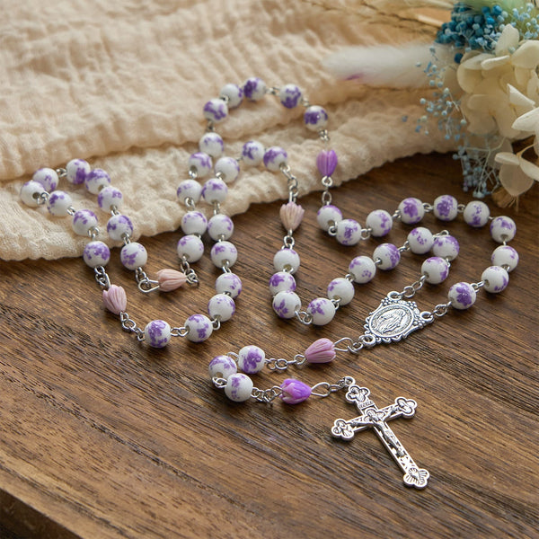 Miraculous Medal & Crucifix of 8mm Ceramics Beads Handmade Rosary
