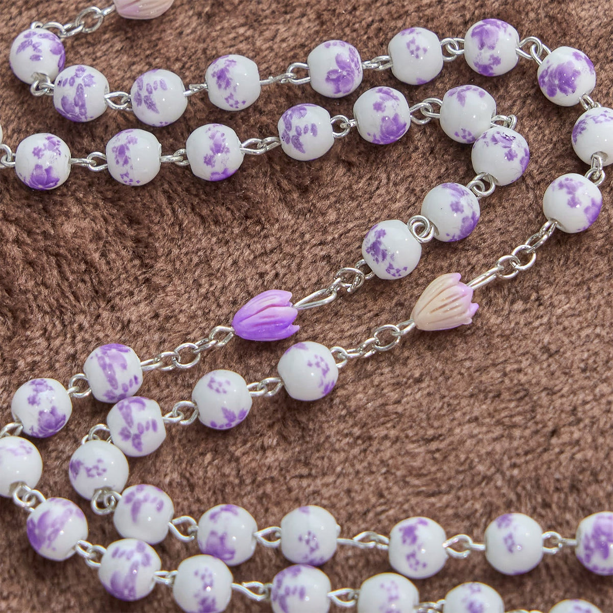 PRAYERFUL FAITH: Handmade Purple Flower Beads Rosary with Gift Card