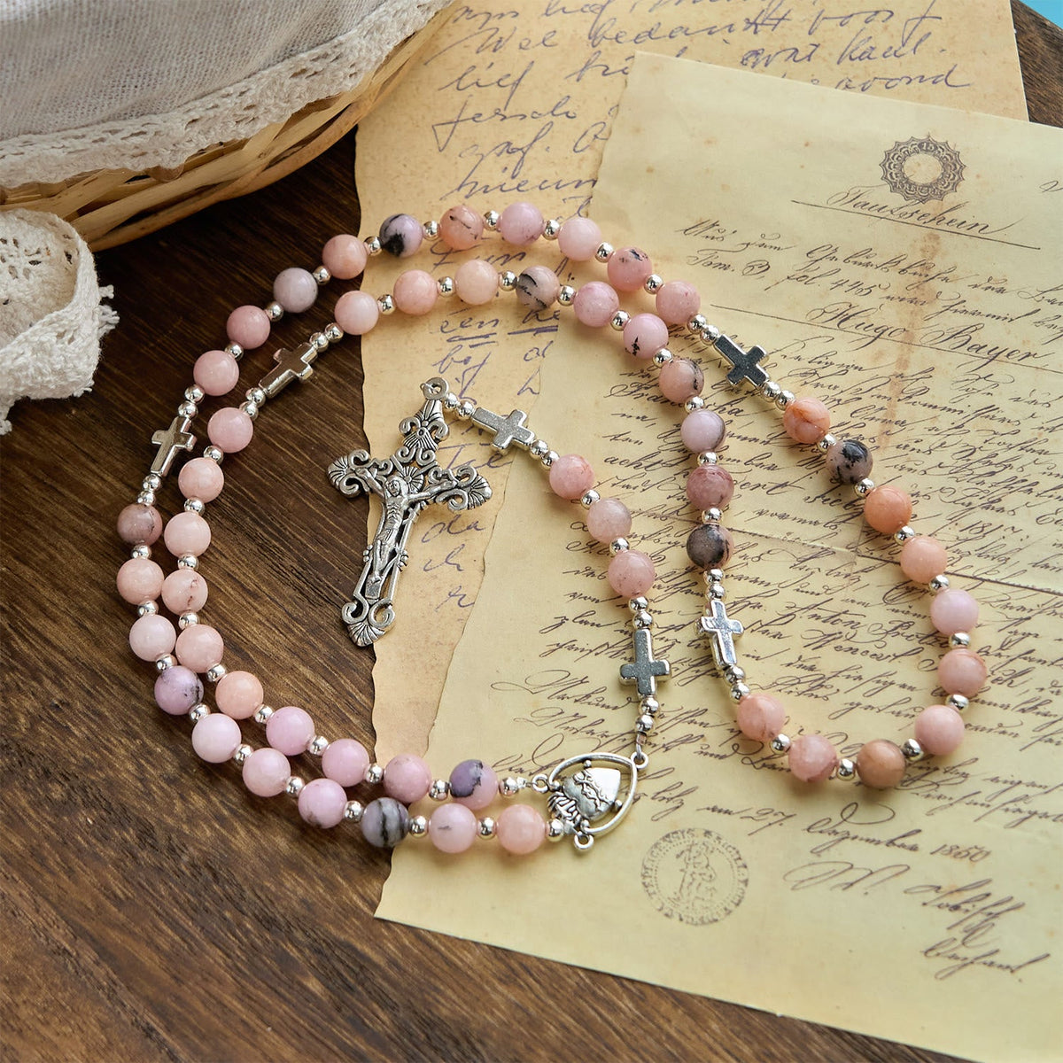 PRAYERFUL FAITH:Handmade Pink Round Beads Rosary with Gift Card