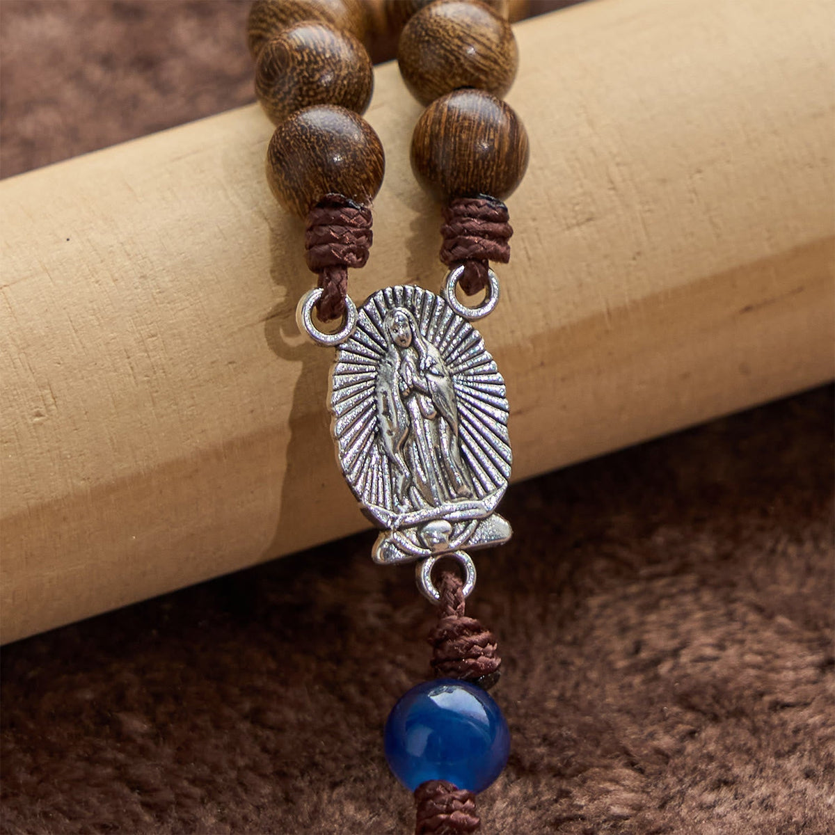 PRAYERFUL FAITH: Handmade Gold sandalwood Rosary with Our Lady of Guadalupe