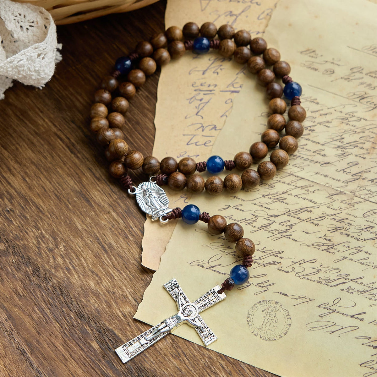 Handmade Gold sandalwood Rosary with Our Lady of Guadalupe: A Faithful Companion