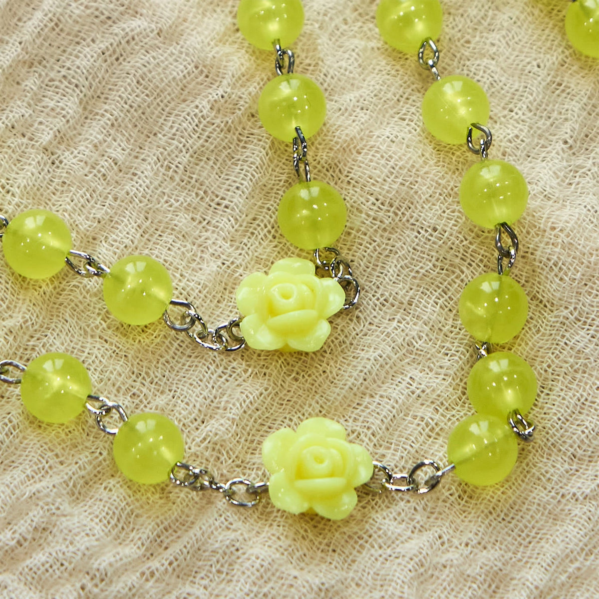 Spring Light Yellow Bead Rosary with Rose Accents: Mary's Blessing in Every Prayer