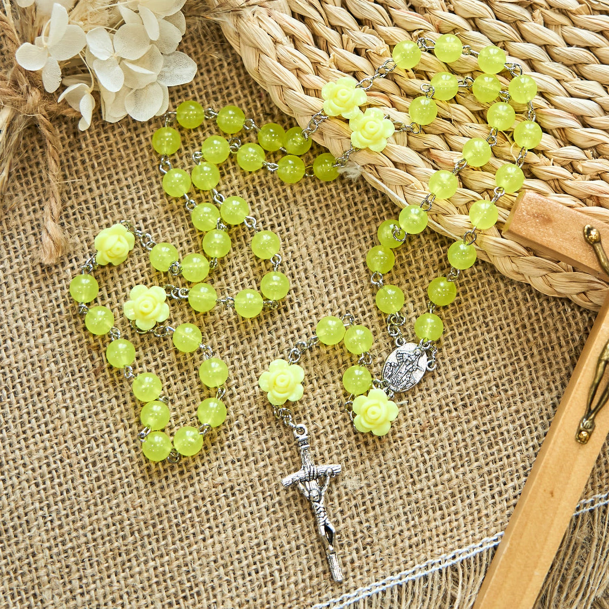 Spring Light Yellow Bead Rosary with Rose Accents: Mary's Blessing in Every Prayer