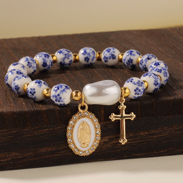 Our Lady Medal & Cross Floral-Inspired Bracelet: Faith Meets Style