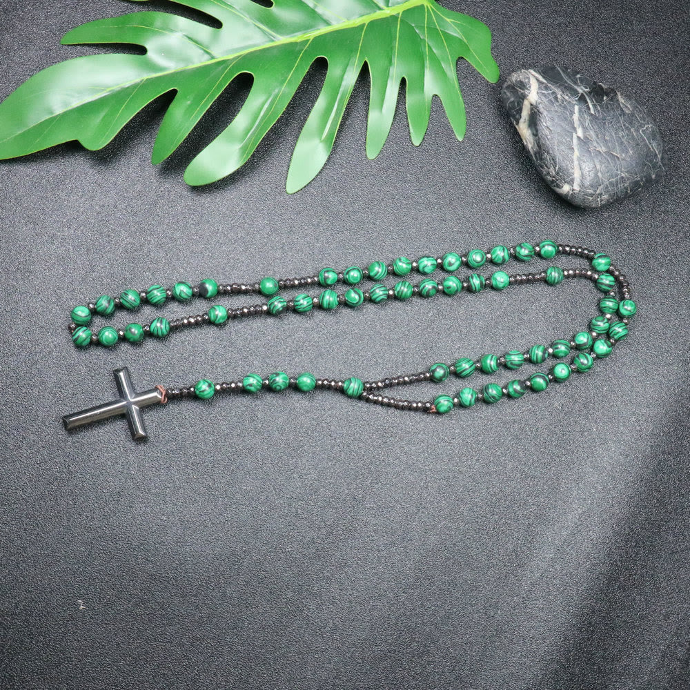 8mm Malachite Beads Iron Gallstone Cross Rosary
