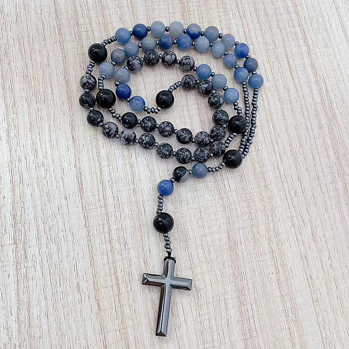 8mm Blue Aventurine Alabaster Beads Cross Rosary