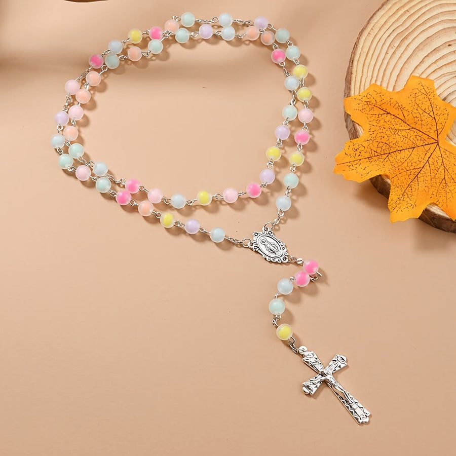 Frosted Colored Beads Miraculous Medal Crucifix Rosary