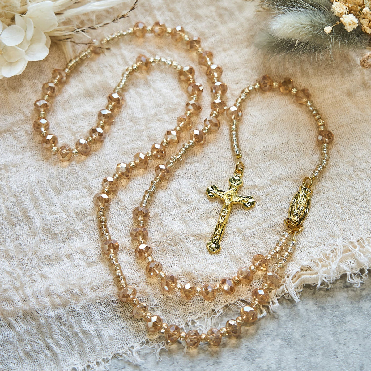 Champagne Crystal Our Lady of Guadalupe Rosary: A Divine Sparkle