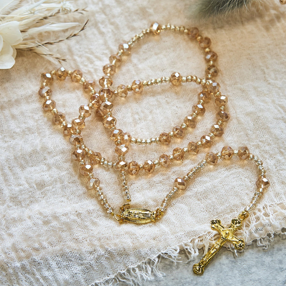 Champagne Crystal Our Lady of Guadalupe Rosary: A Divine Sparkle