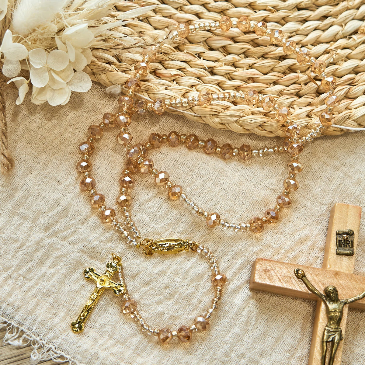 Champagne Crystal Our Lady of Guadalupe Rosary: A Divine Sparkle