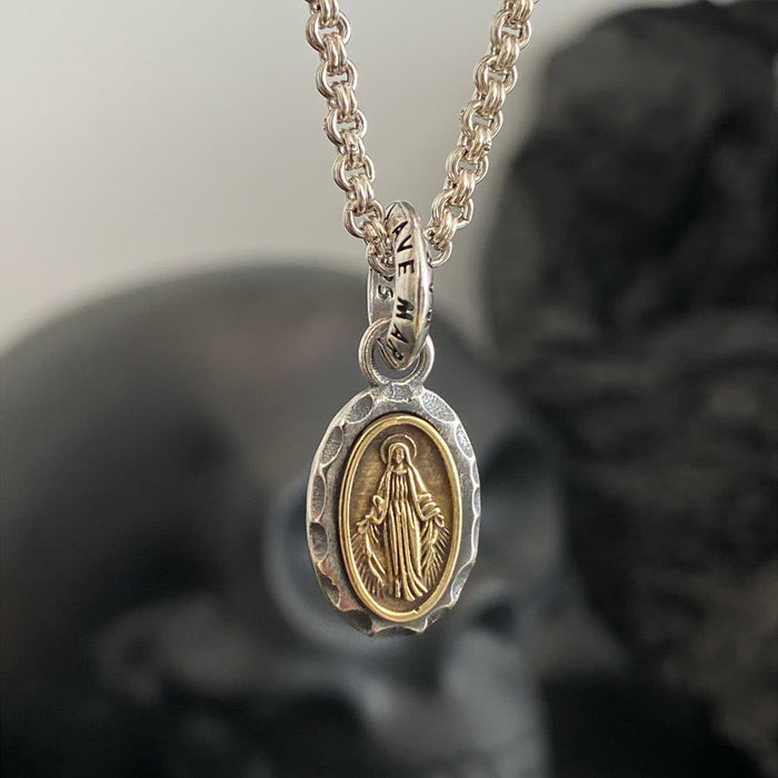 925 Sterling Silver Vintage Necklace with Mary & Cross Charms: Emblem of Faith and Devotion