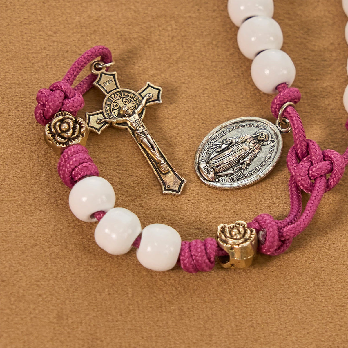 Grace - Infused Rosary: Handmade White Bead Rosary with Mary's Medal and Floral Accents