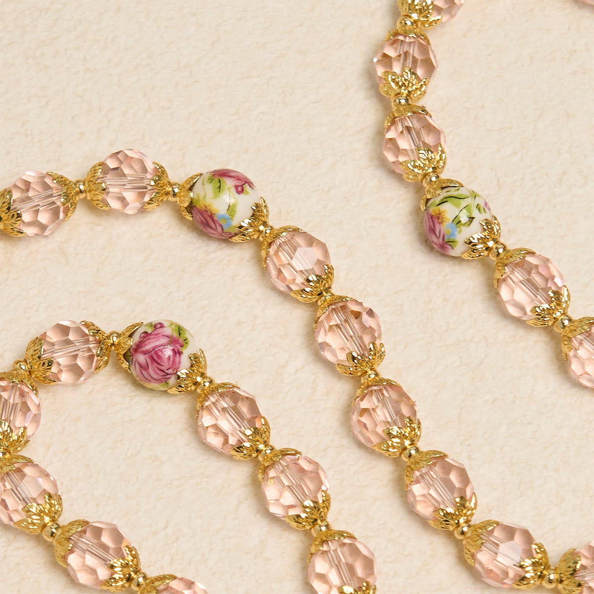 Jesus Is The Gift: Pink Crystal Beads Crucifix & Virgin Mary Rosary with Gift Card