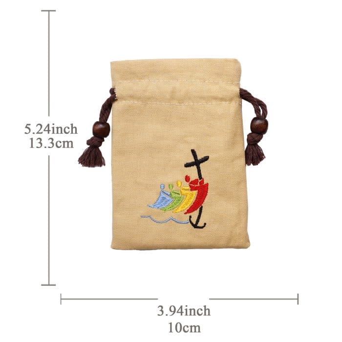 Jubilee Pilgrim Cotton Jewelry Pouches Storage Bag with Colorful Sailboat & Cross Embroidery: Divine Protection