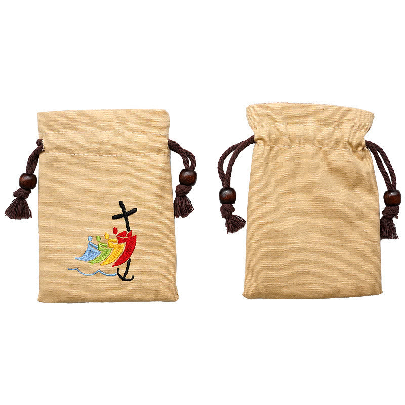Jubilee Pilgrim Cotton Jewelry Pouches Storage Bag with Colorful Sailboat & Cross Embroidery: Divine Protection
