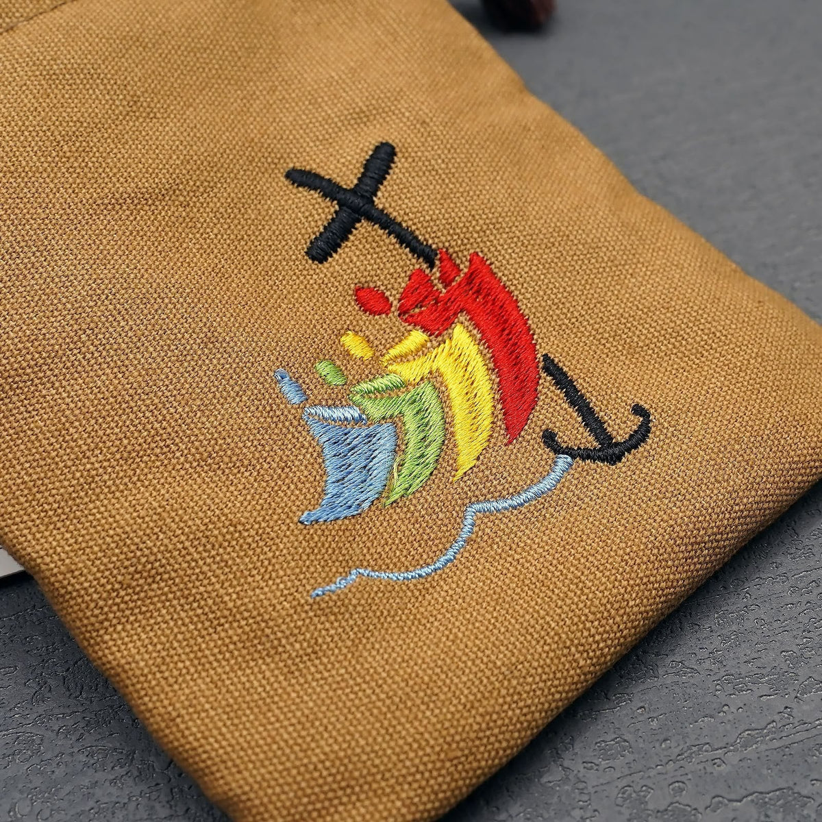 Jubilee Pilgrim Cotton Jewelry Pouches Storage Bag with Colorful Sailboat & Cross Embroidery: Divine Protection