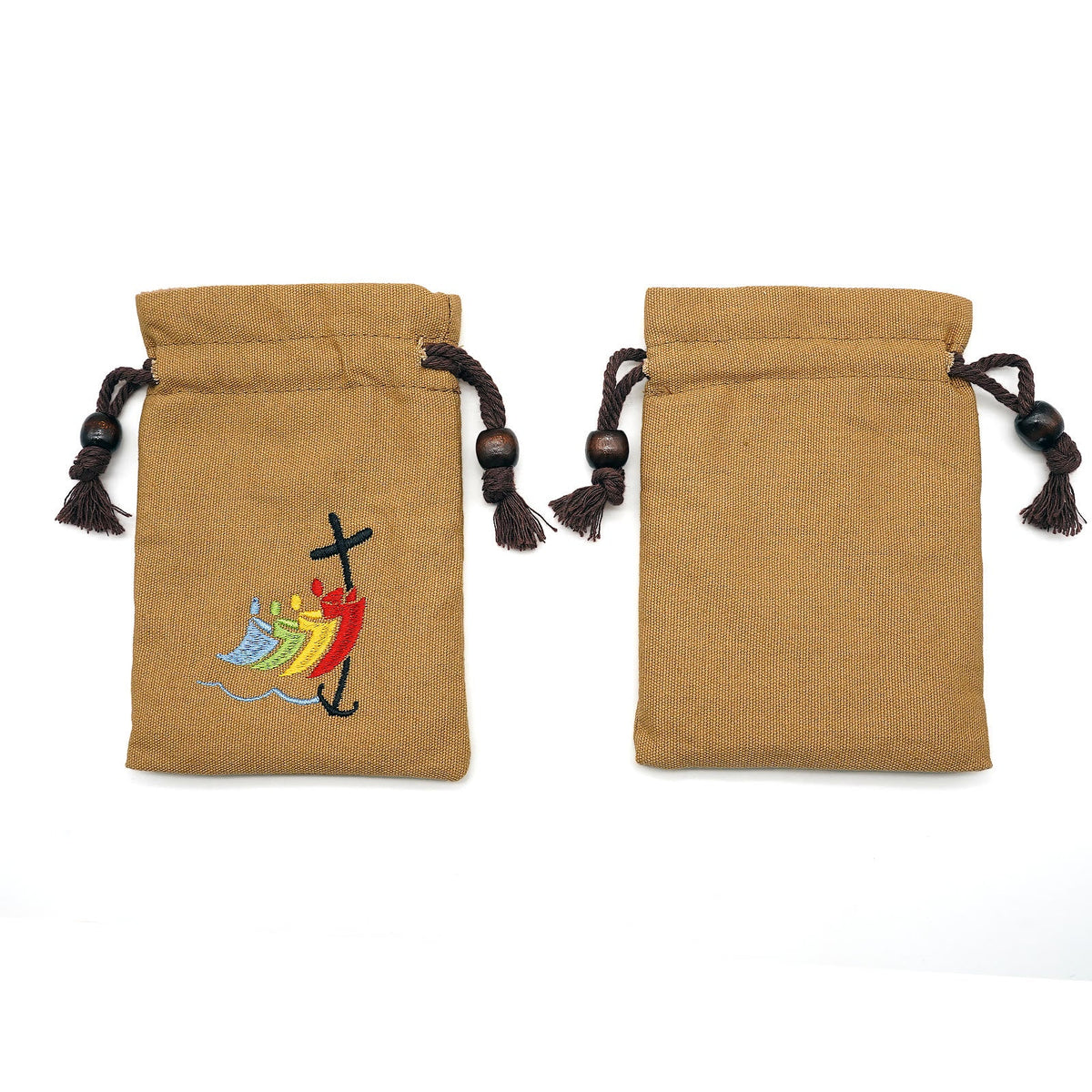 Jubilee Pilgrim Cotton Jewelry Pouches Storage Bag with Colorful Sailboat & Cross Embroidery: Divine Protection