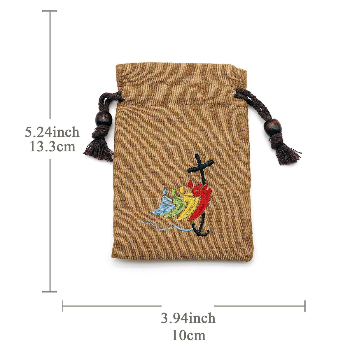 Jubilee Pilgrim Cotton Jewelry Pouches Storage Bag with Colorful Sailboat & Cross Embroidery: Divine Protection