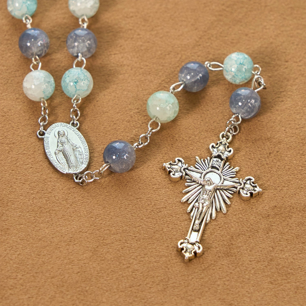 Handmade Original Grey Blue Rosary with Miraculous Medal: A Unique Expression of Faith