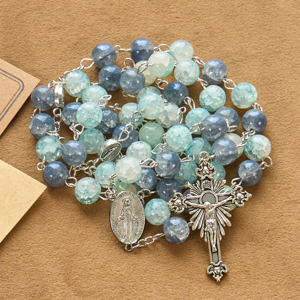 Handmade Original Grey Blue Rosary with Miraculous Medal: A Unique Expression of Faith
