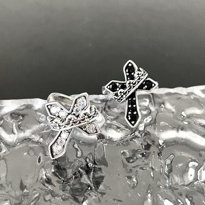 2colors Modern Ring with Cross & Regal Crown: Bold Fusion of Faith and Royalty