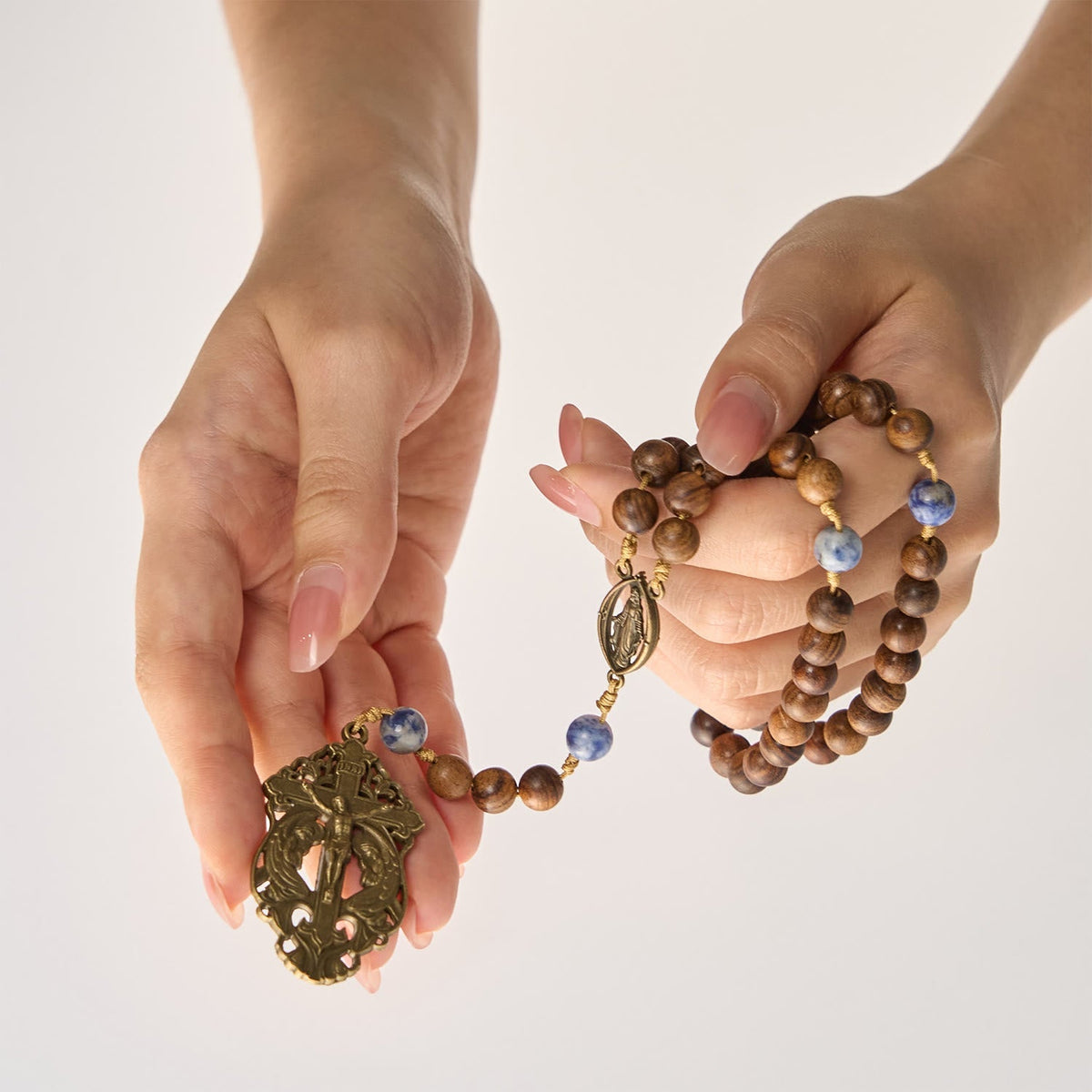 PRAYERFUL FAITH: Wooden and Ceramics Beads Blessed Devotion Rosary with Gift Card