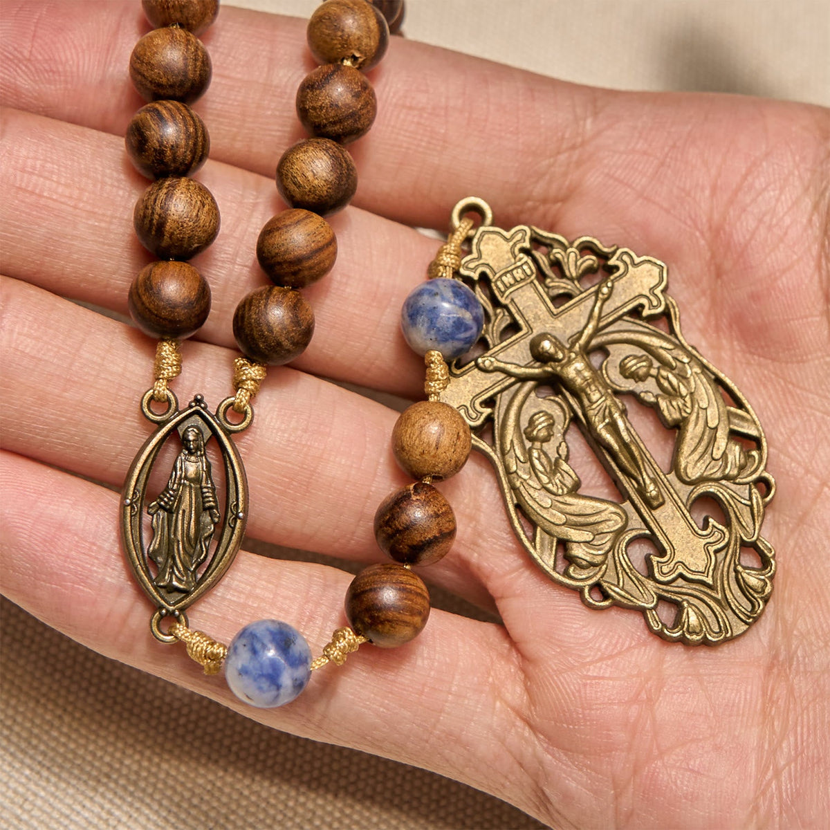 PRAYERFUL FAITH: Wooden and Ceramics Beads Blessed Devotion Rosary with Gift Card