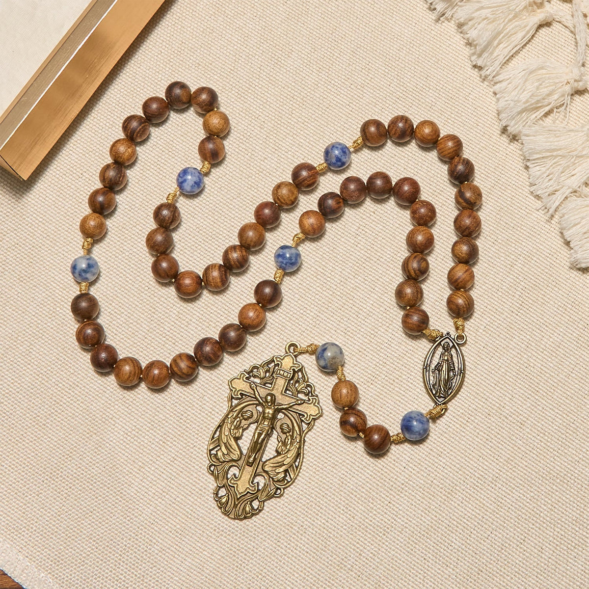 PRAYERFUL FAITH: Wooden and Ceramics Beads Blessed Devotion Rosary with Gift Card