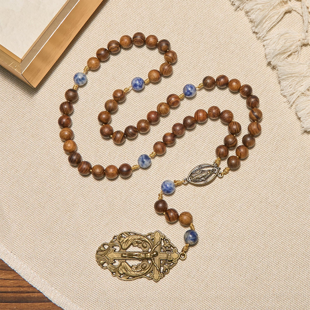 PRAYERFUL FAITH: Wooden and Ceramics Beads Blessed Devotion Rosary with Gift Card