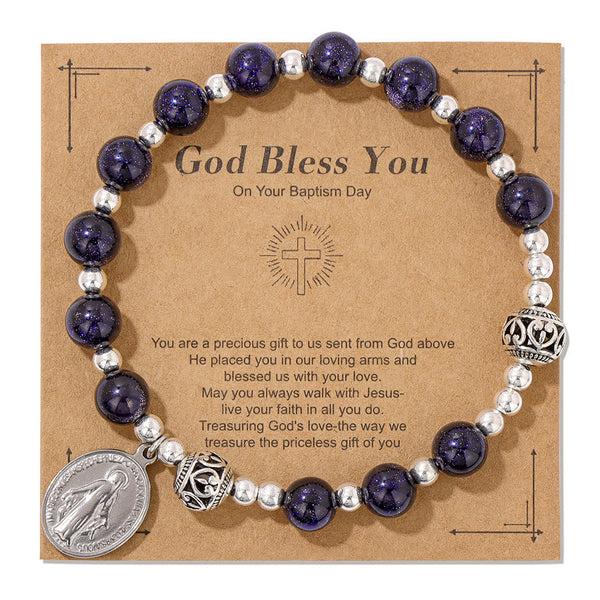 Multi-color Gemstone Stretch Bracelet with Miraculous Medal: Unique Spiritual Connection