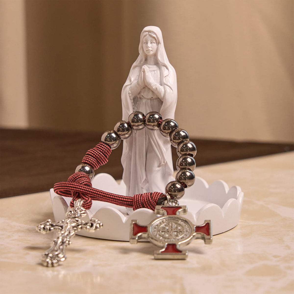 All-Place Portable Paracord Pocket Rosary with Crucifix & St. Benedict: Faith for Every Spot