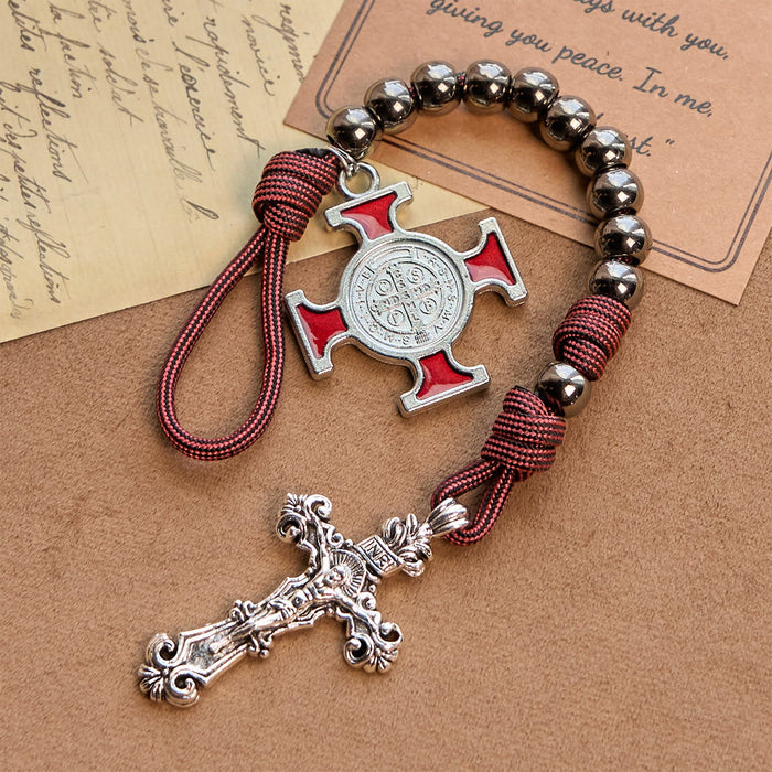 All-Place Portable Paracord Pocket Rosary with Crucifix & St. Benedict: Faith for Every Spot