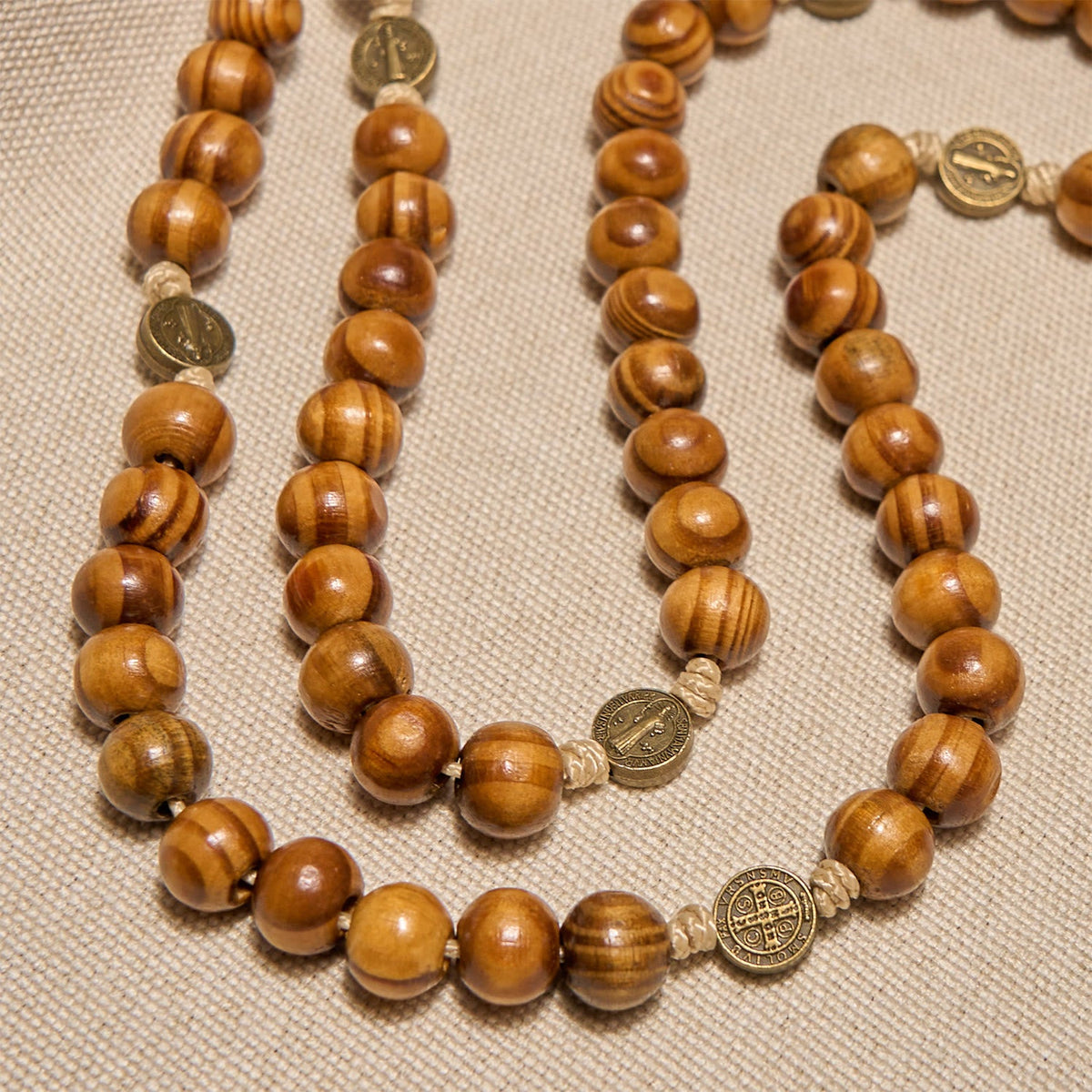 15/20 Decade Olive Wood Rosary with St. Benedict, Crucifix & Waist Chain Design—Divine Devotion in Dual Use