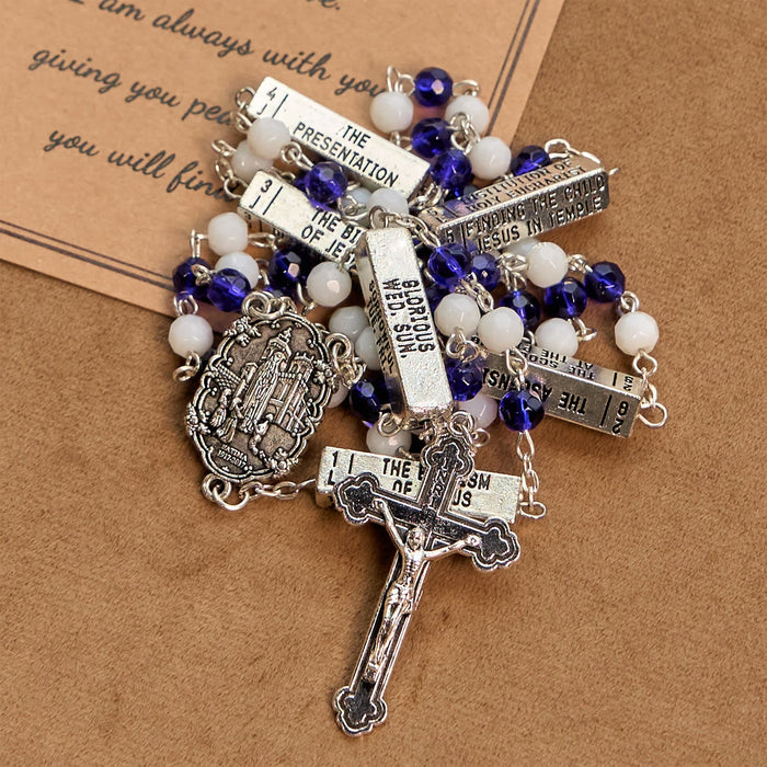 Blue & White Glass Beads Crucifix Jesus Rosary