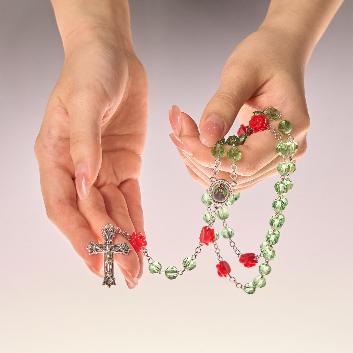 Handmade Floral Crystal Beads & Crucifix with Virgin Mary Medal Rosary: Blossom of Grace Elegance