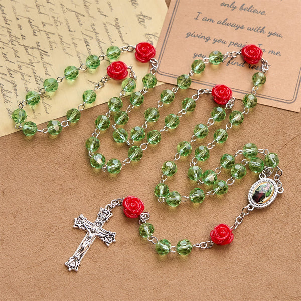 Handmade Floral Crystal Beads & Crucifix with Virgin Mary Medal Rosary: Blossom of Grace Elegance