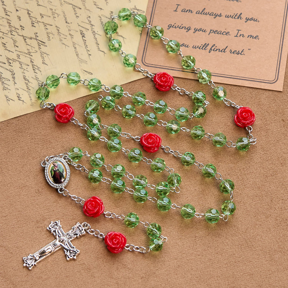 Handmade Floral Crystal Beads & Crucifix with Virgin Mary Medal Rosary: Blossom of Grace Elegance