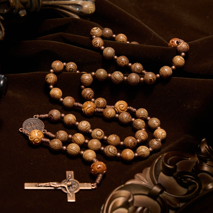 Divine Olive Wood Rosary Adorned with St. Benedict Medal & Crucifix: Sacred Devotion