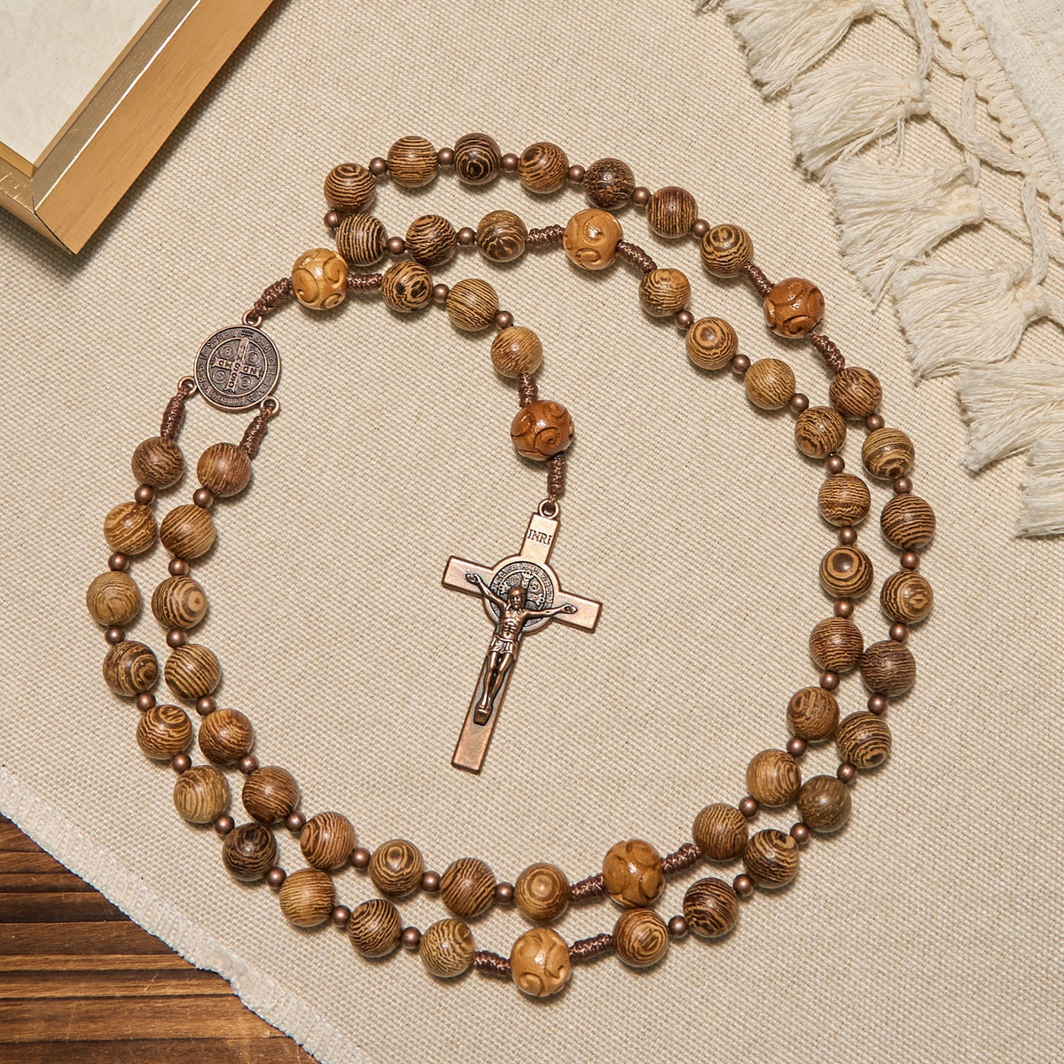 PRAYERFUL FAITH: Divine Olive Wood Rosary with St. Benedict Medal & Crucifix