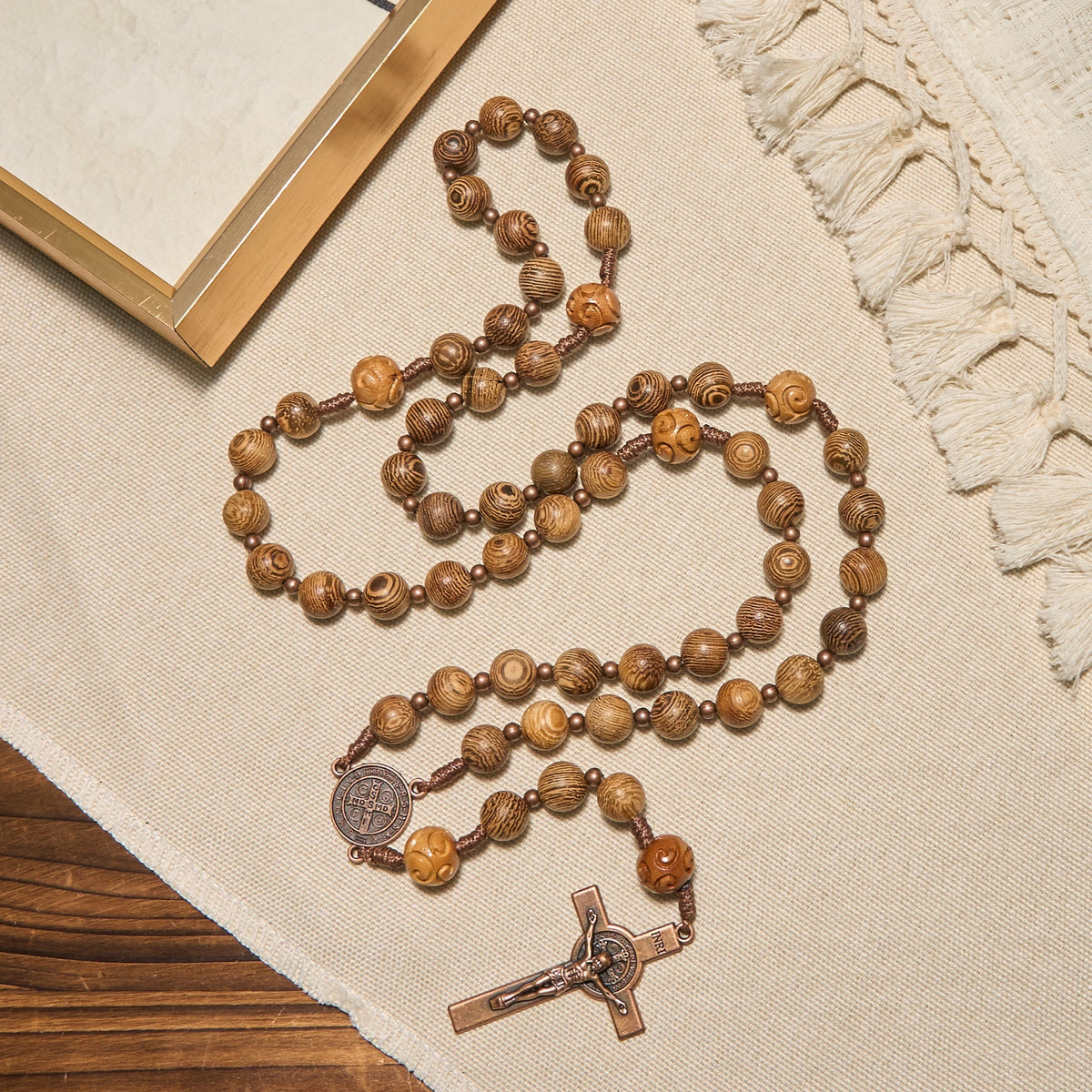 PRAYERFUL FAITH: Divine Olive Wood Rosary with St. Benedict Medal & Crucifix