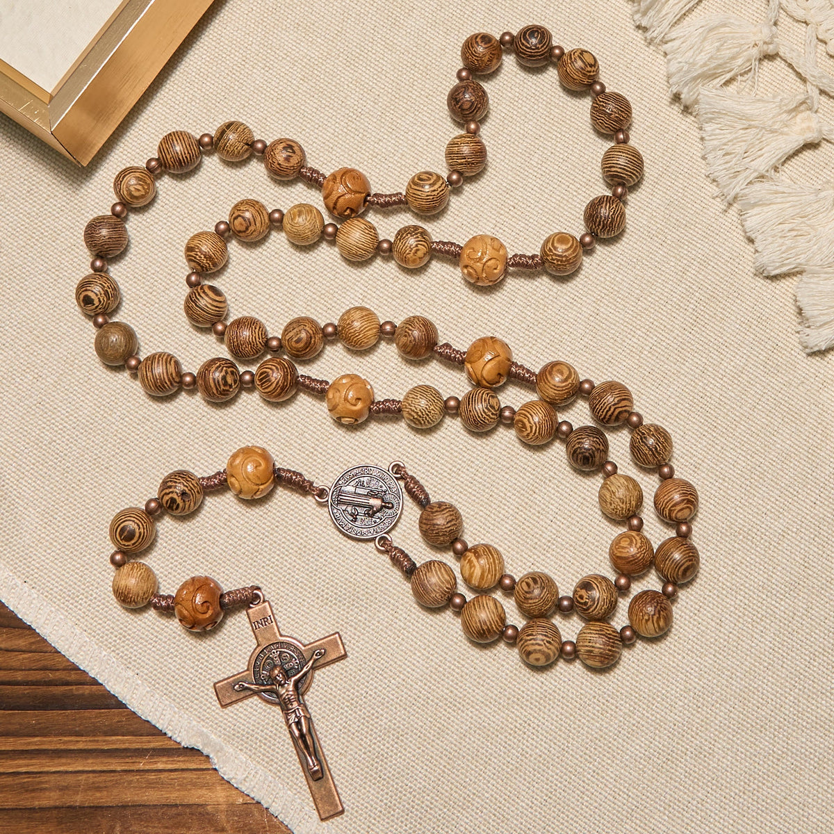 PRAYERFUL FAITH: Divine Olive Wood Rosary with St. Benedict Medal & Crucifix