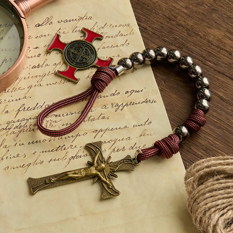 Chic Portable Pocket Rosary with Golden St. Benedict Medal & Crucifix: Carry Divine Protection Anywhere