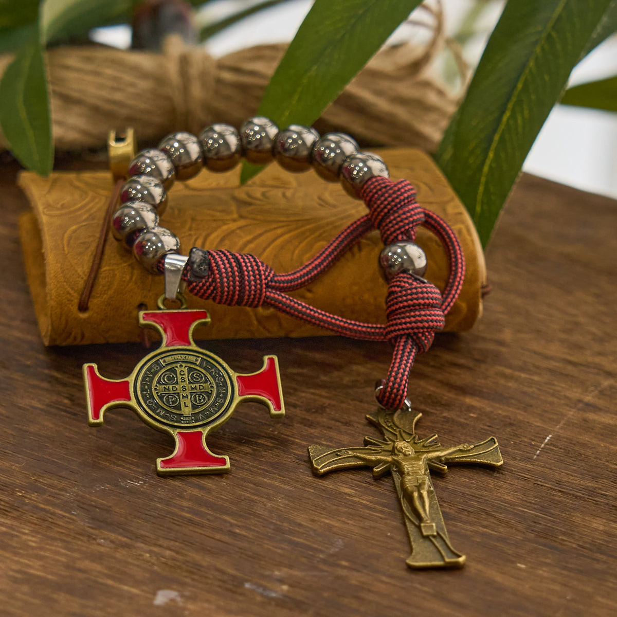 Chic Portable Pocket Rosary with Golden St. Benedict Medal & Crucifix: Carry Divine Protection Anywhere
