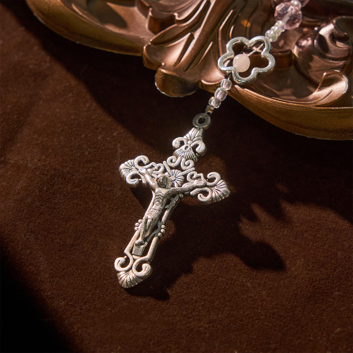 Jesus Is The Gift: Handmade Elegant Pink Crystal Rosary with 3D Rose Beads with Gift Card